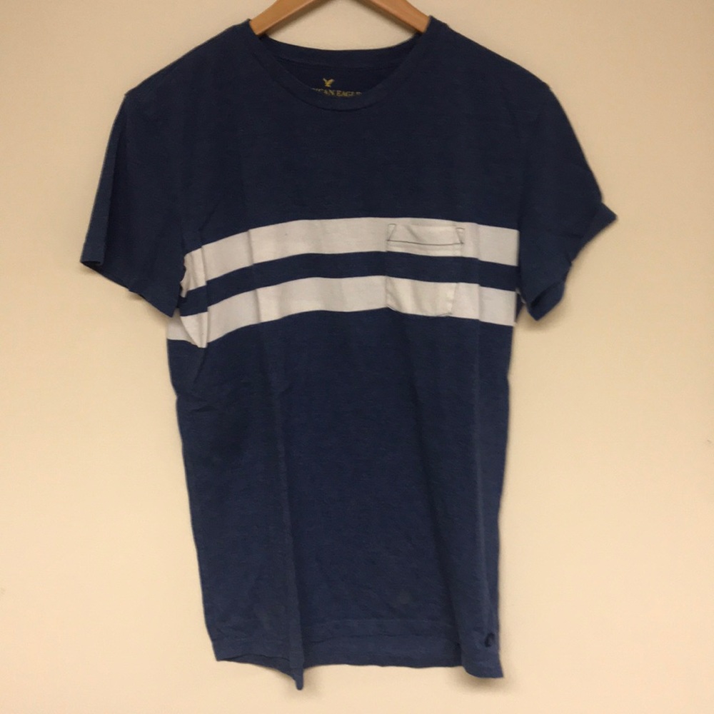 American eagle, blue dress shirt with white stripe